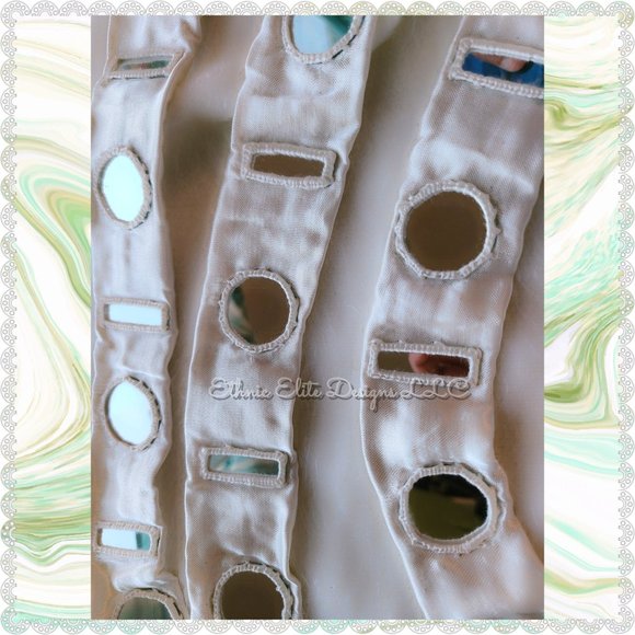 New Women's Handmade White Satin Silk Waist Belt -Famous Gujarati Handcut Mirror - Picture 8 of 10